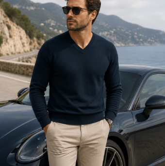 Princiere V Neck Sweater Navy Blue